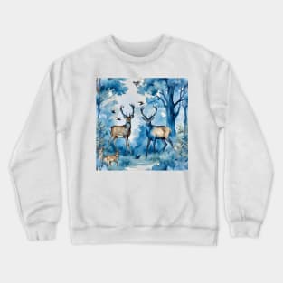 Aubusson tapestry style deer in the forest watercolor seamless pattern Crewneck Sweatshirt